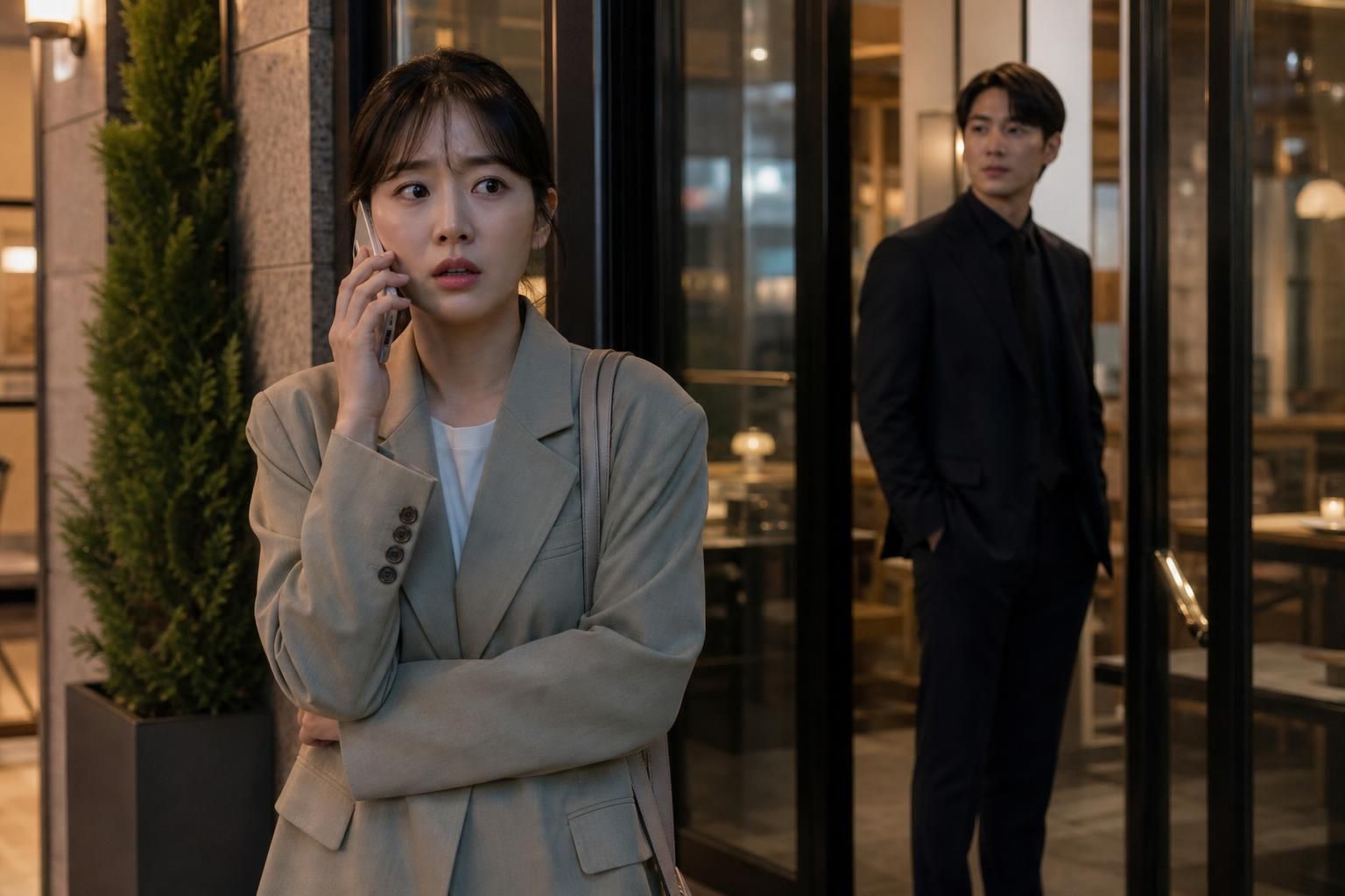office romance Image showing the article's key context - The preview begins with Ji Yoon waiting outside a restaurant, desper...