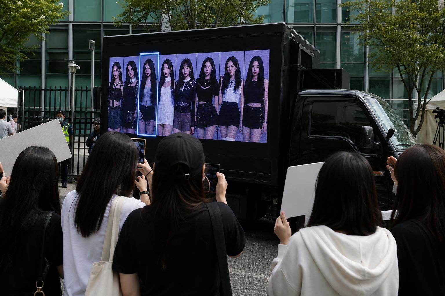 protest truck, idol styling, fandom dispute Image showing the article's key context - As the backlash intensified, Carmen sup...