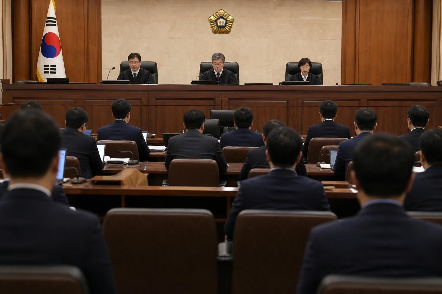 [court hearing, South Korea media, broadcasting] Image showing the article's key context - The hearing comes amid financial s...