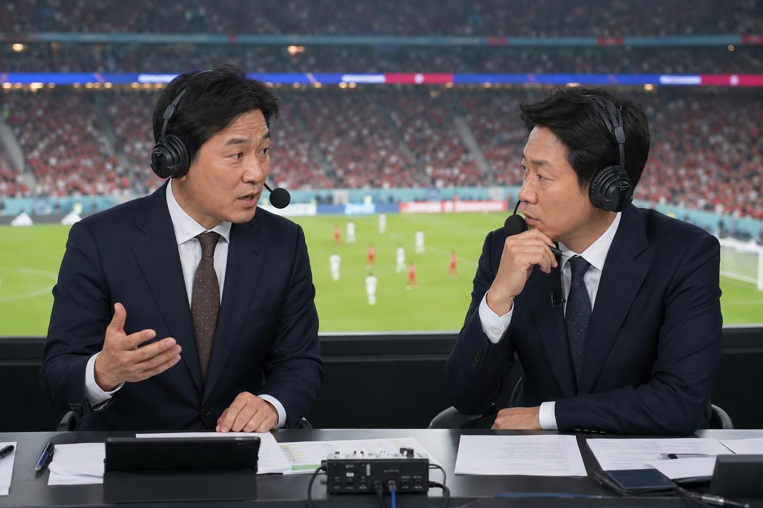 [World Cup broadcast, TV studio, sports commentary] Image showing the article's key context - The most prominent complaint—hi...