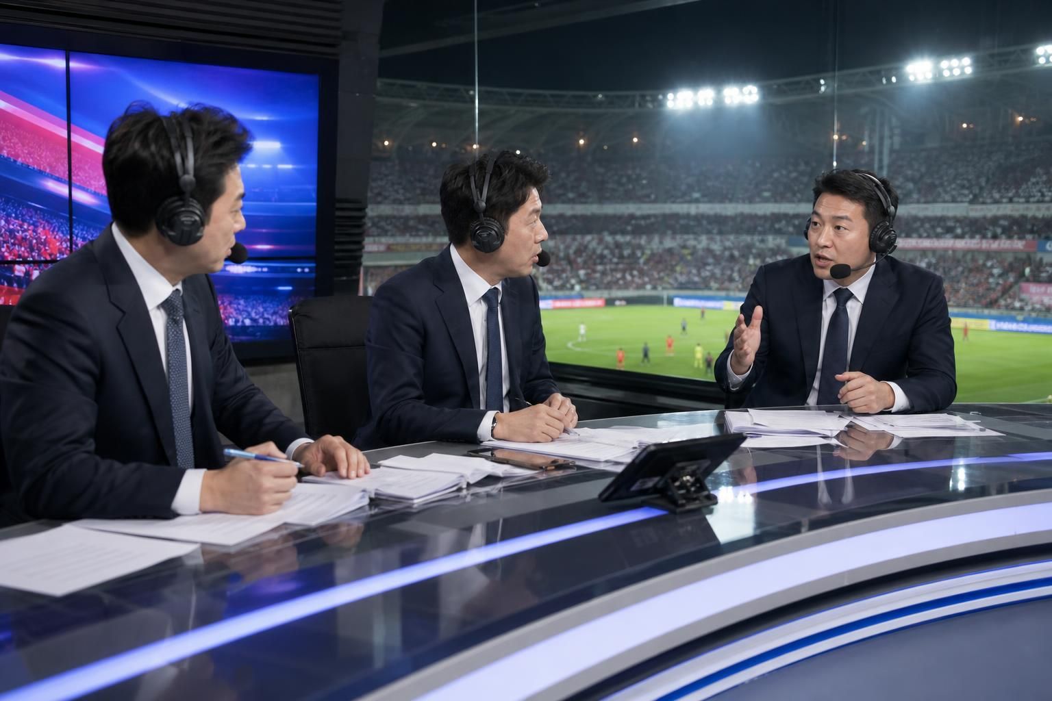 [World Cup broadcast, TV studio, sports commentary] Image explaining the article's impact and background - The incident also...