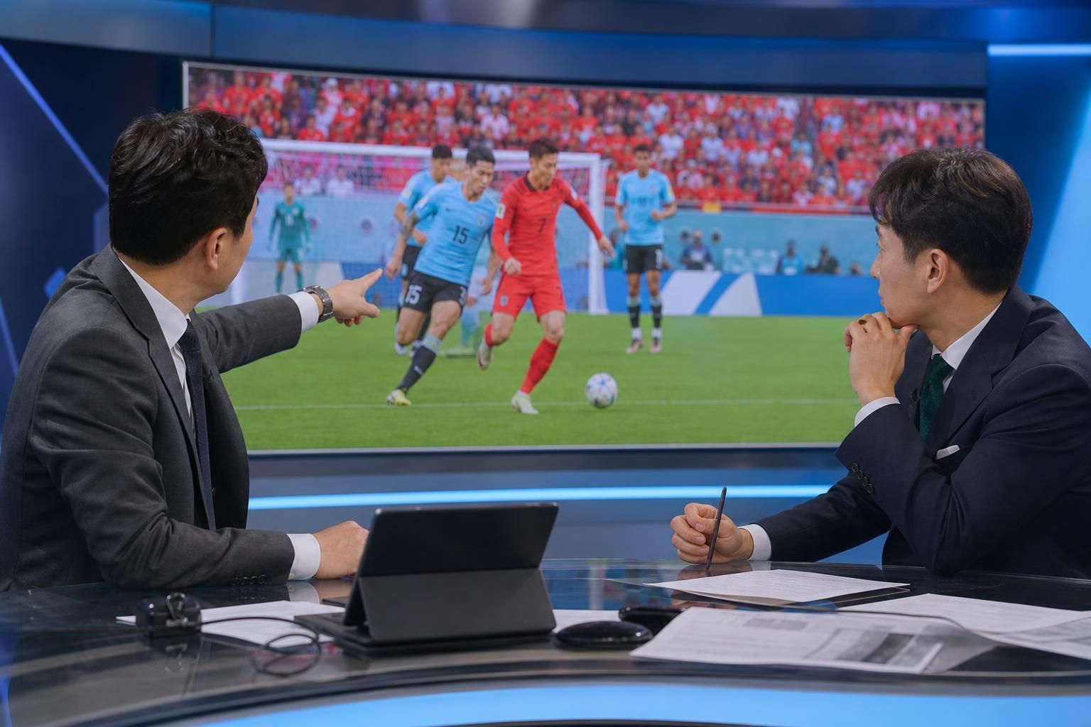 [sports broadcast, world cup, studio] Image explaining the article's impact and background - Supporters of the broadcasters t...