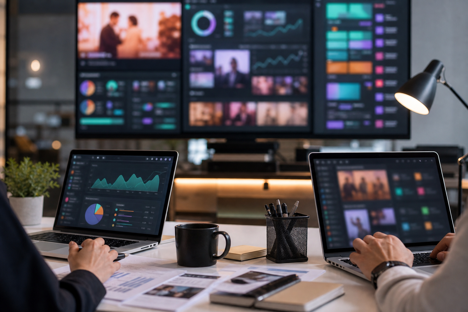 Korean drama audience analytics and media coverage visualized in a newsroom