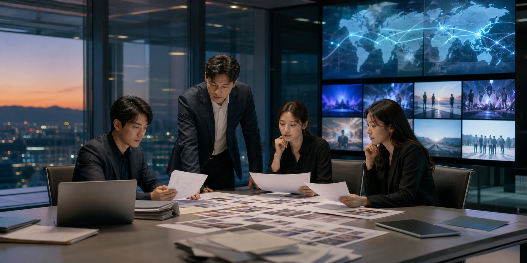 Global K-content distribution network concept with Seoul media executives