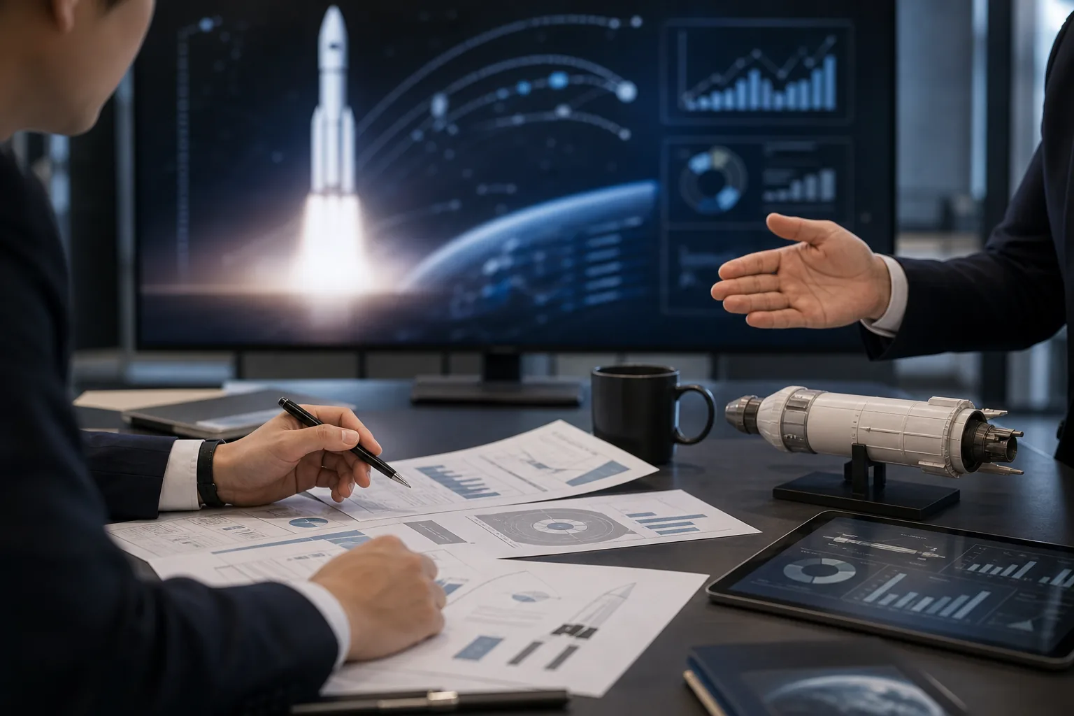 Abstract space technology investment chart without readable text