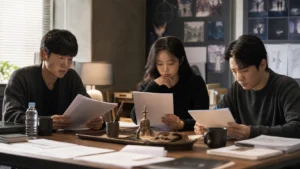 Editorial image of a Korean mystery film cast gathered for a script reading