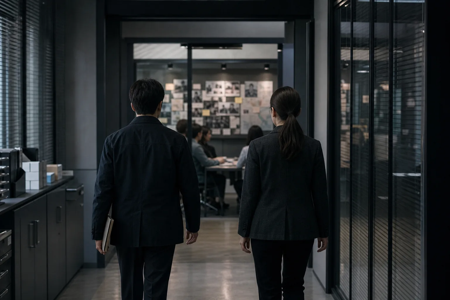 Modern Korean crime drama set with detectives in a station corridor