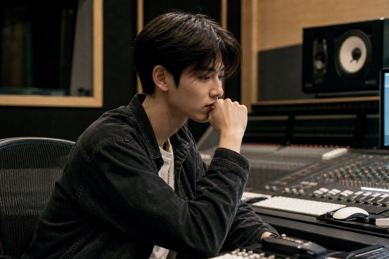 Empty rehearsal studio symbolizing a K-pop idol taking time away from schedules for recovery