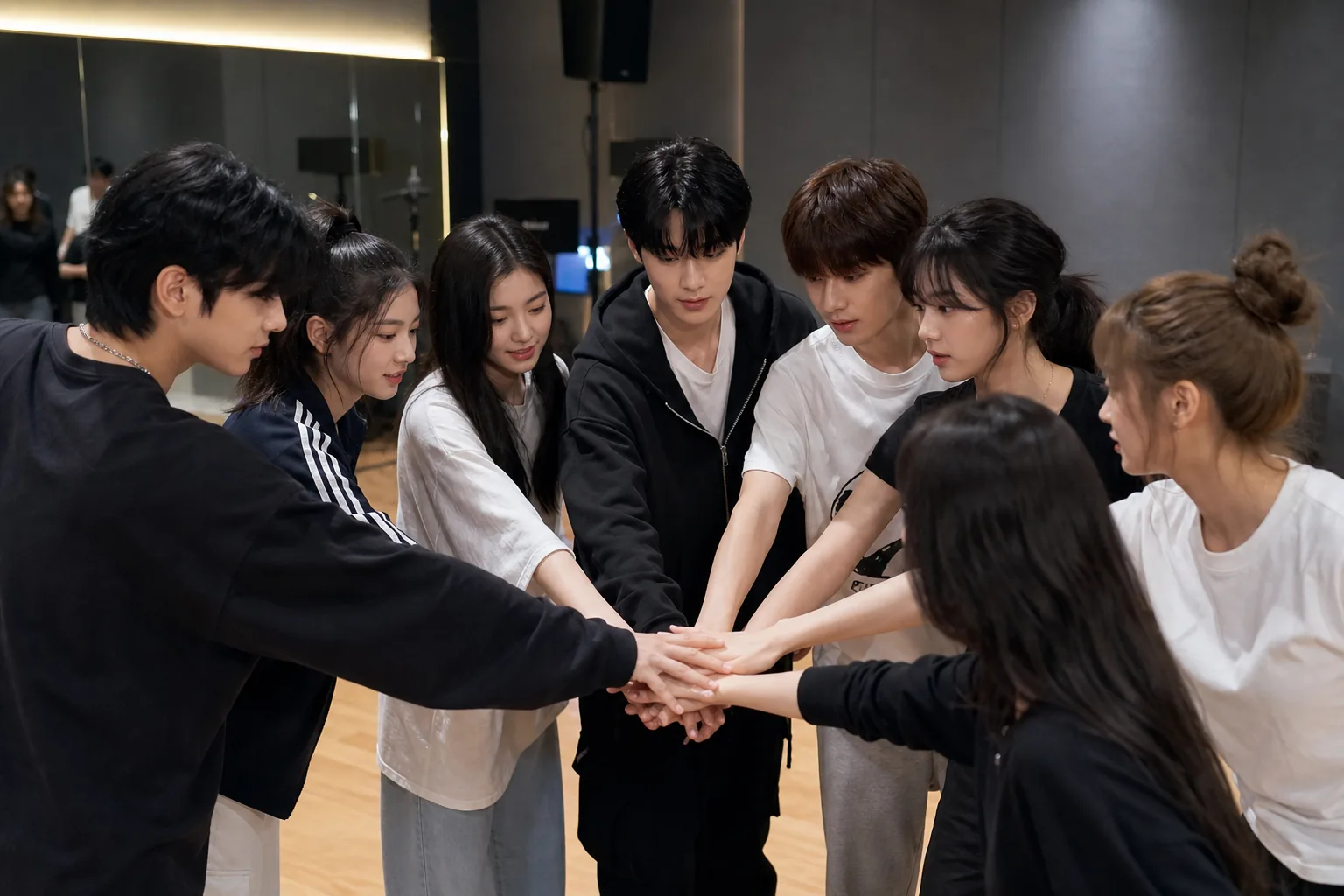 Fictional K-pop trainees preparing for a music drama production