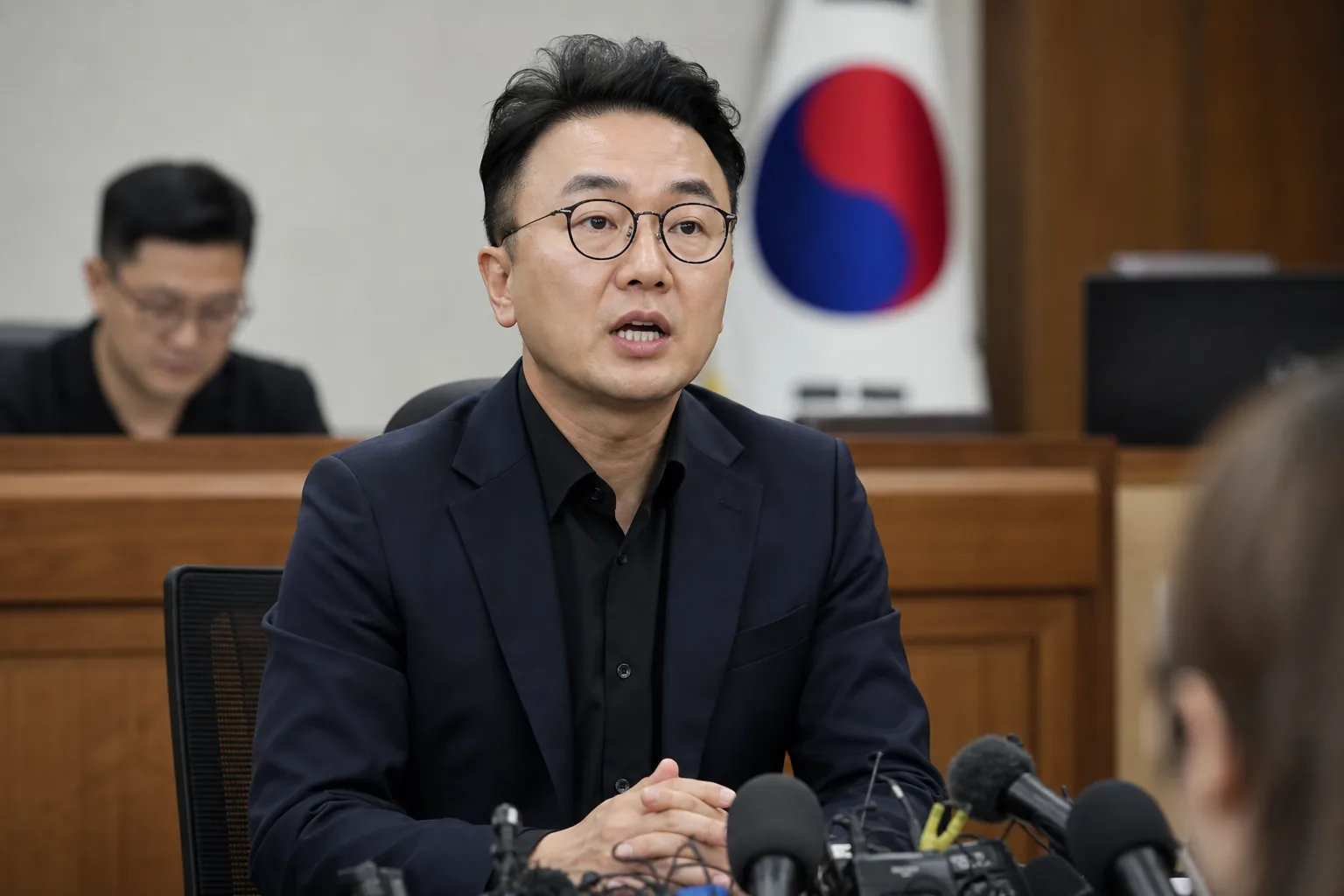 Online media accountability and court hearing concept in Korean entertainment news