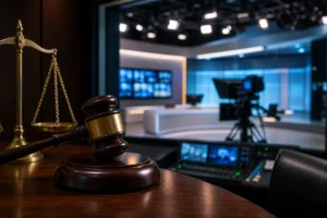Modern Korean broadcast studio representing JTBC restructuring talks