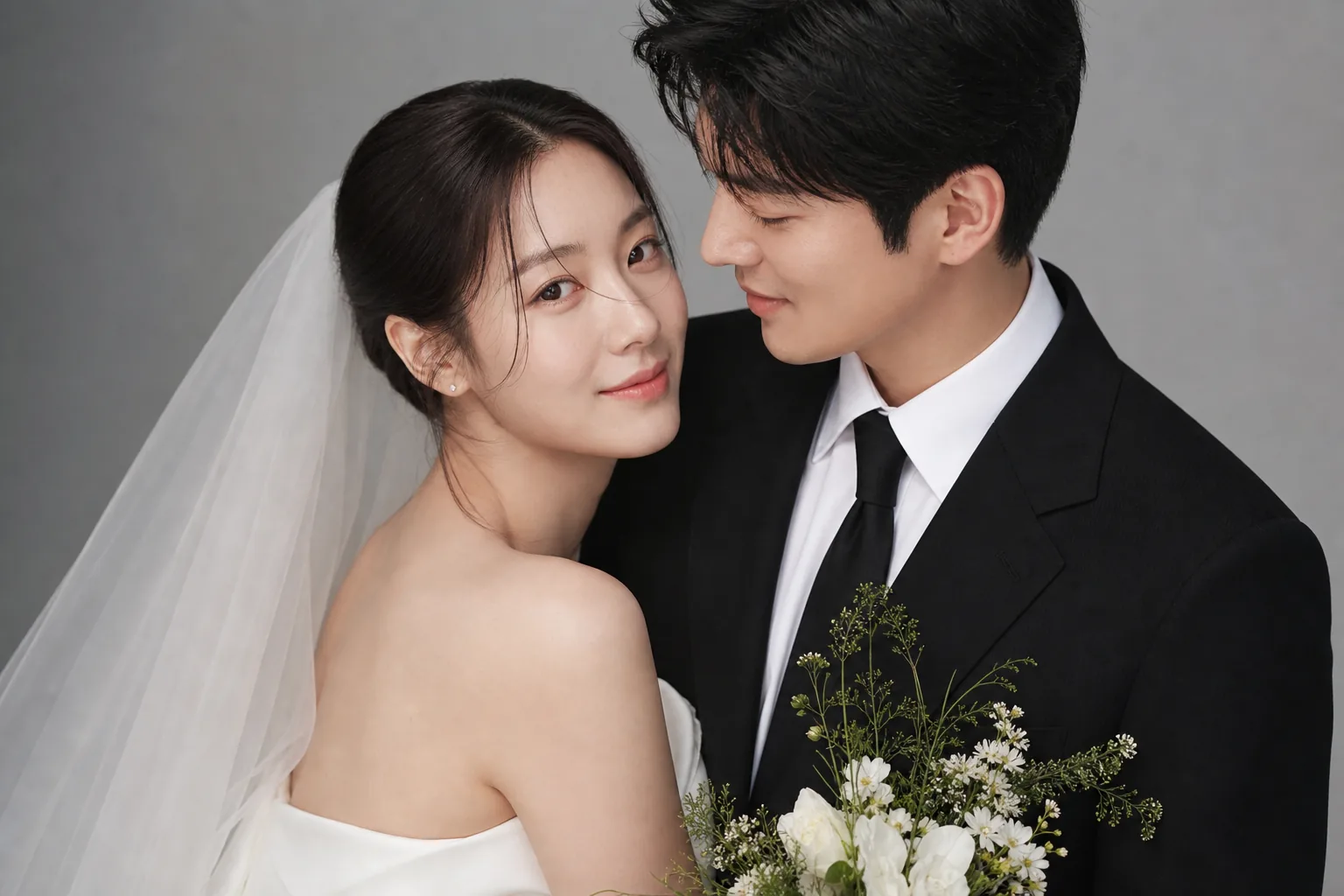 Elegant Korean celebrity wedding pictorial studio scene