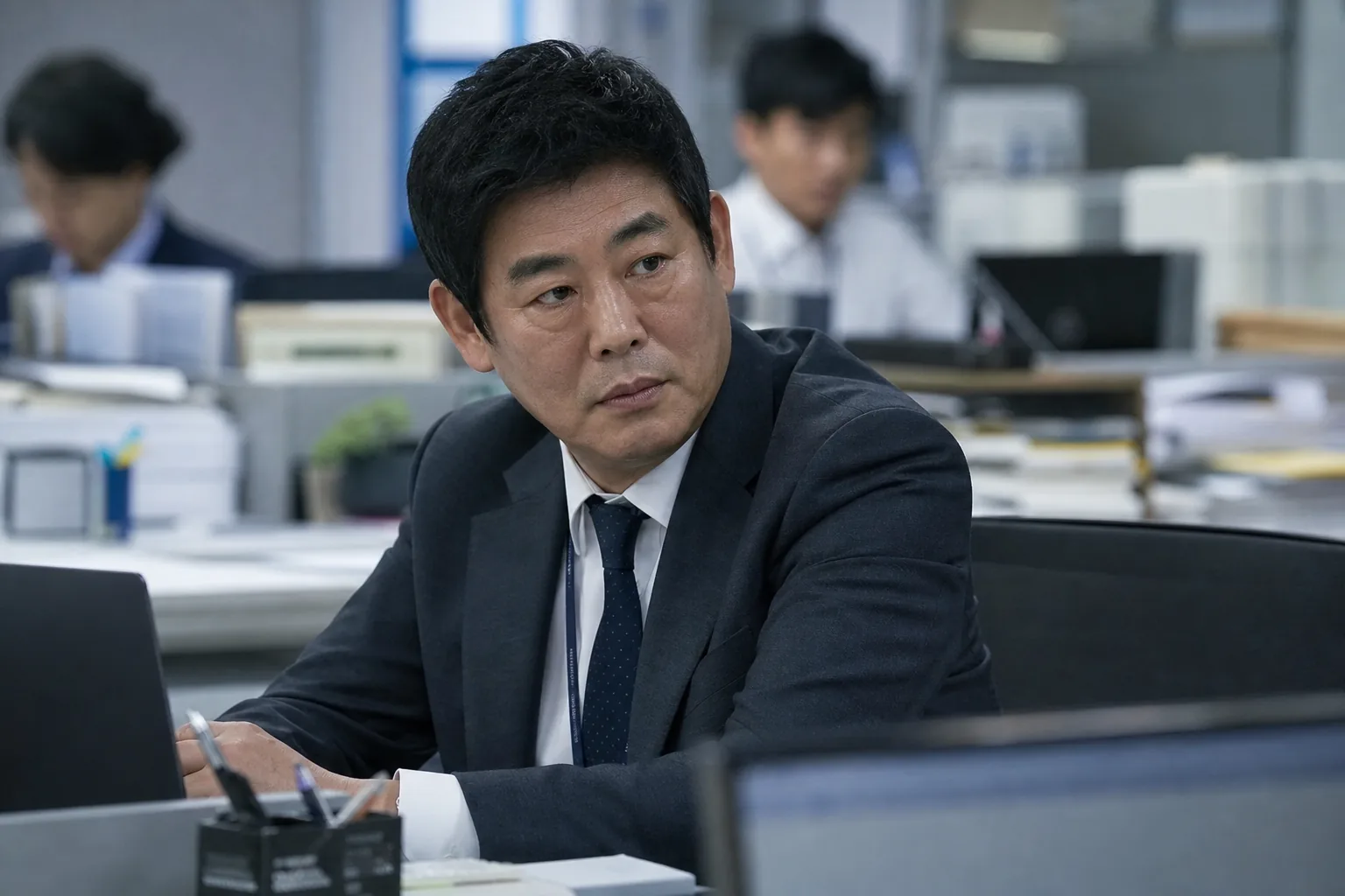 Cinematic Korean action drama concept about loyalty and hidden identities