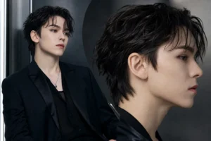 Editorial image representing SEVENTEEN Vernon hairstyle change during V8 promotions