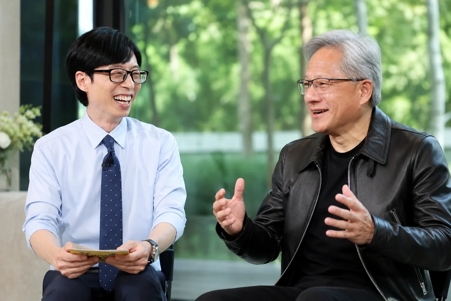 Television studio control room monitoring Korean variety program popularity metrics