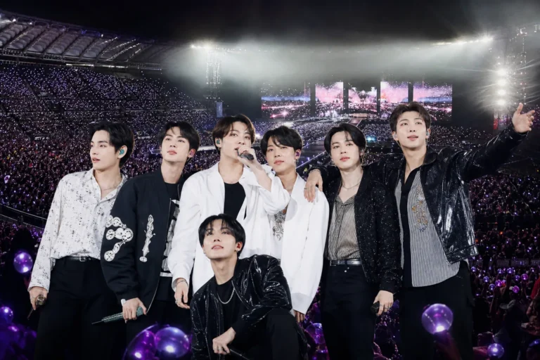 A packed concert crowd representing BTS setting a Billboard Boxscore touring record