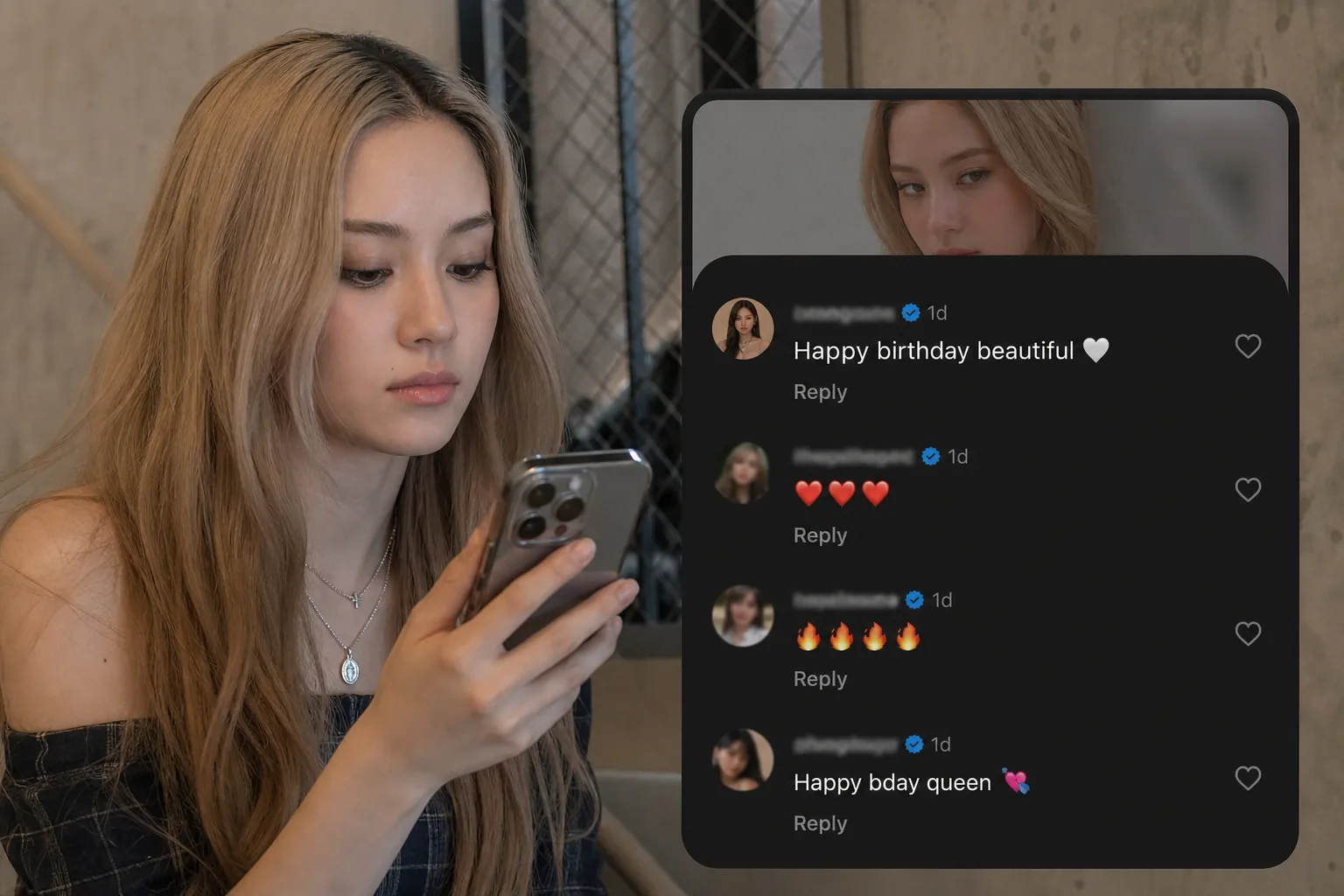 KATSEYE fan discussion shown through social media notifications and concert lighting