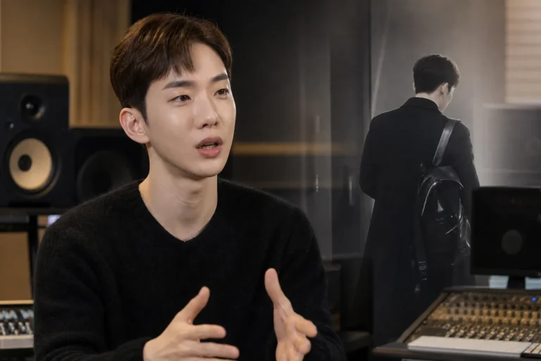K-pop studio scene representing Jo Kwon discussing his JYP Entertainment settlement
