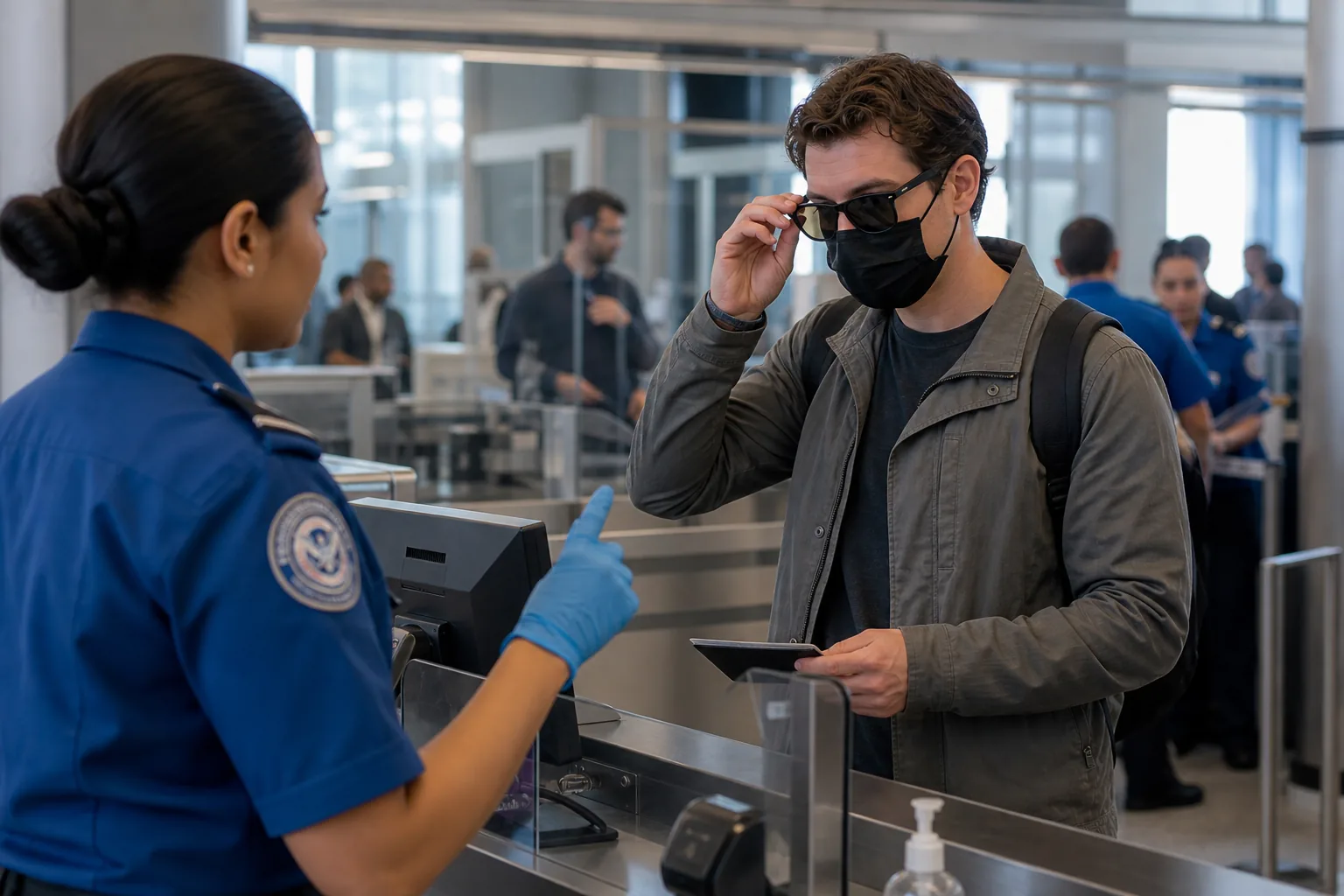 Crowded airport terminal showing celebrity security and public access tensions