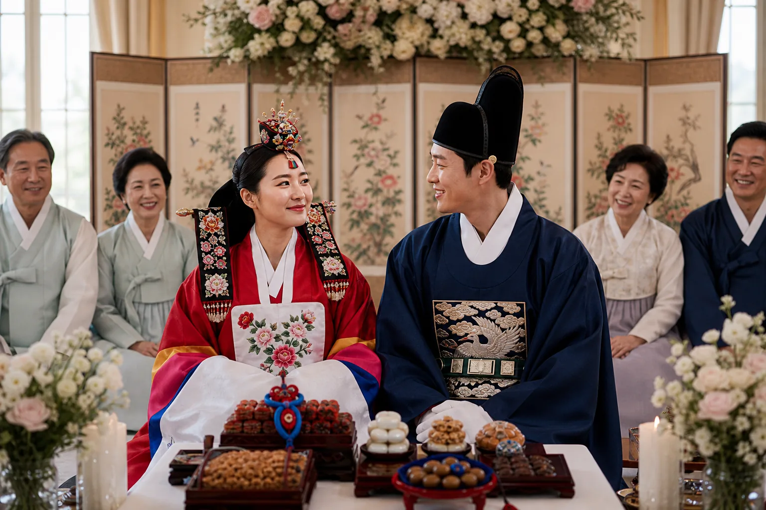 Korean pyebaek wedding ritual visualizing Arden Cho and Christopher Lee's ceremony