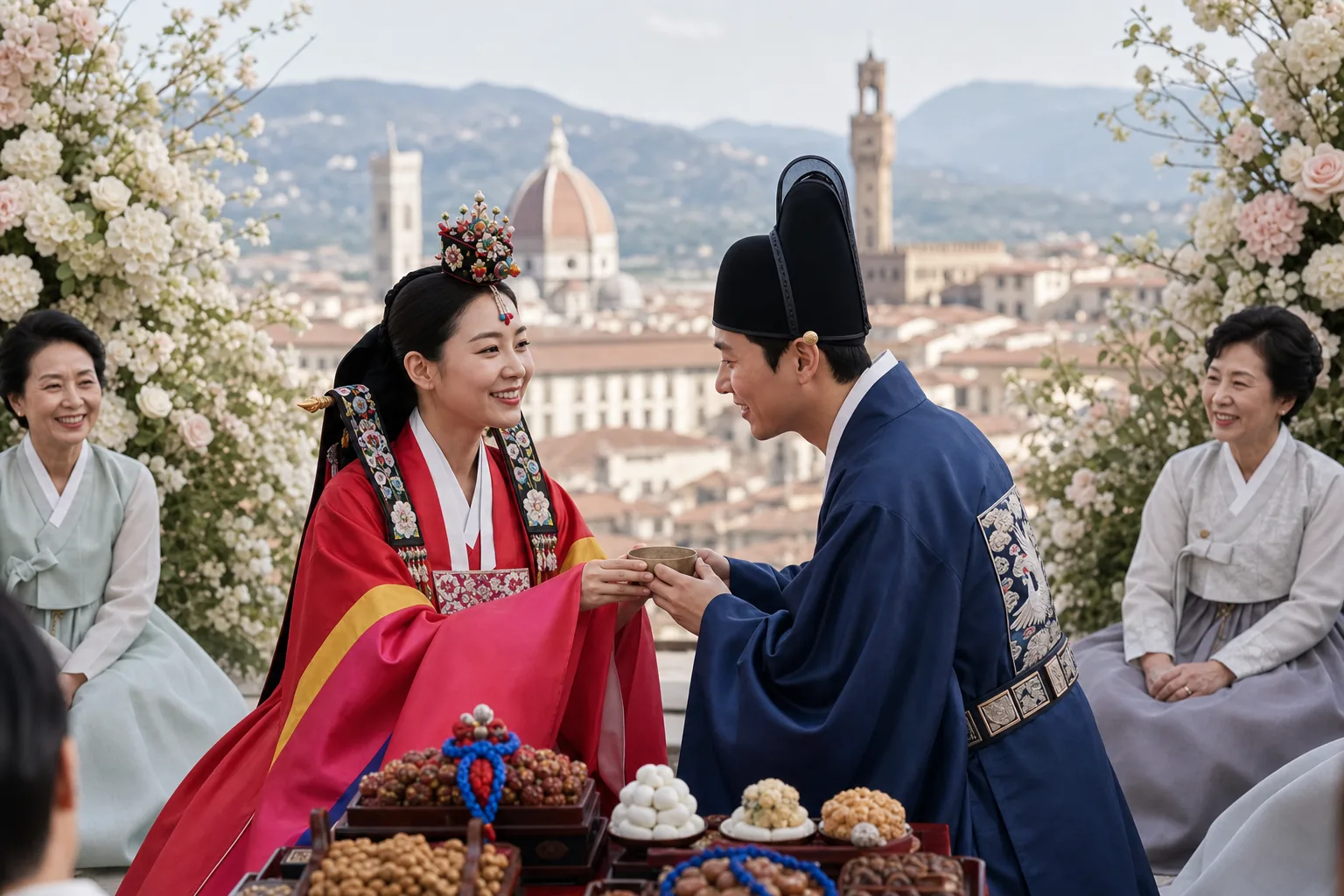 Modern Korean entertainment wedding coverage with cross-cultural ceremony details