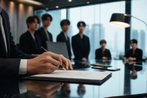 Editorial image of Korean entertainment agency contract negotiations
