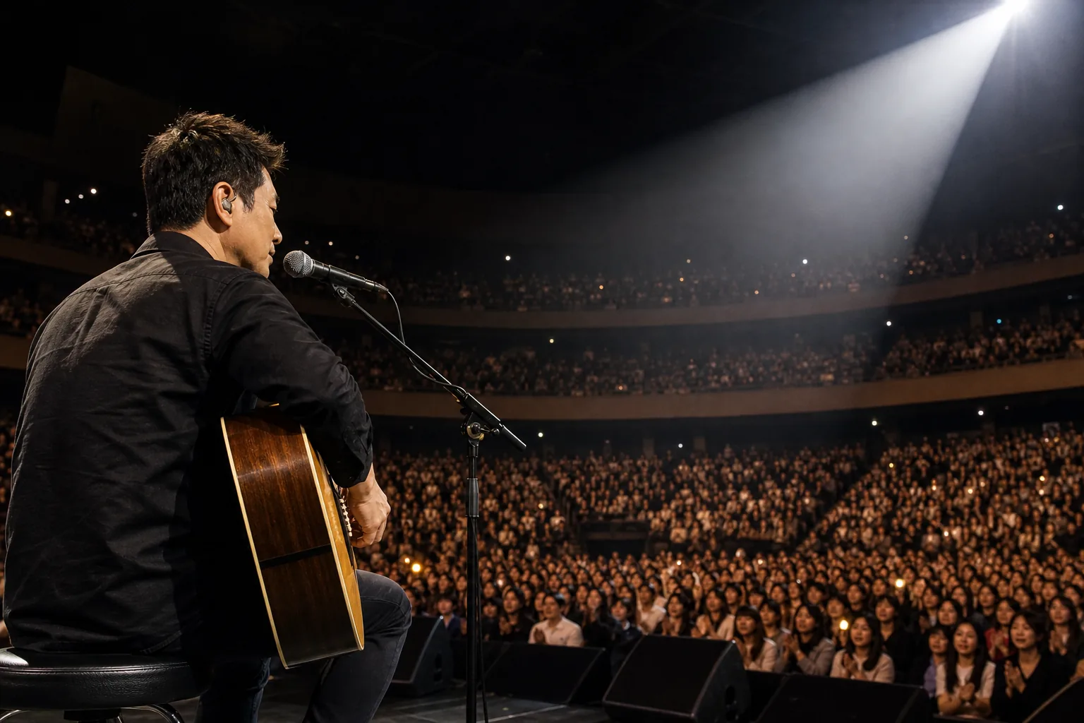 Concert stage lights representing Kim Gun-mo's return after a national tour