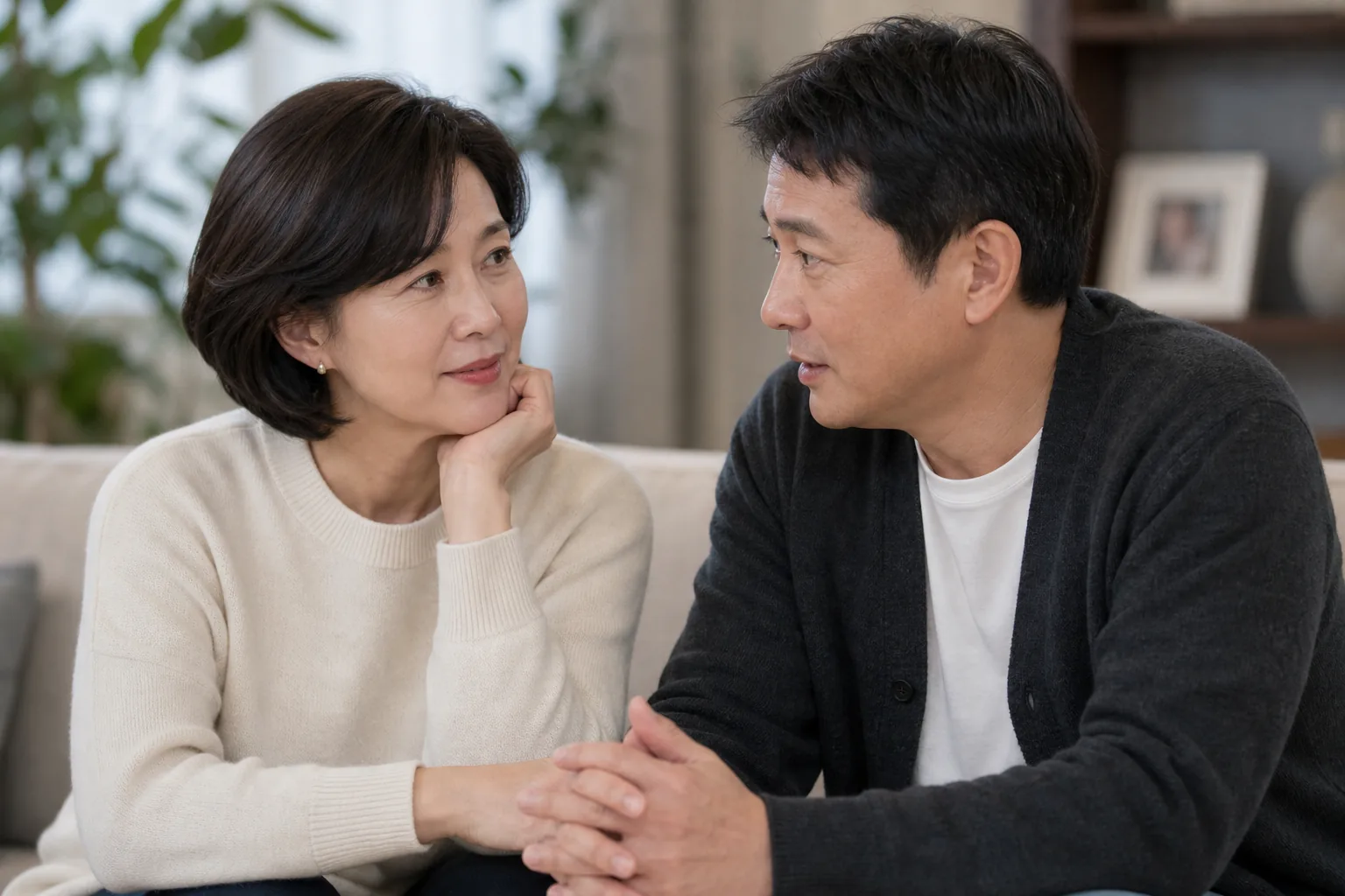 Longtime Korean celebrity couple discussing marriage after illness
