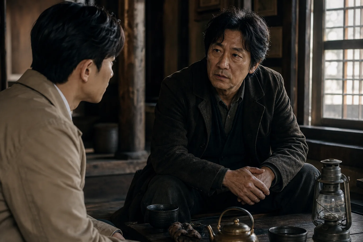 Korean historical cinema director and actors preparing a period film