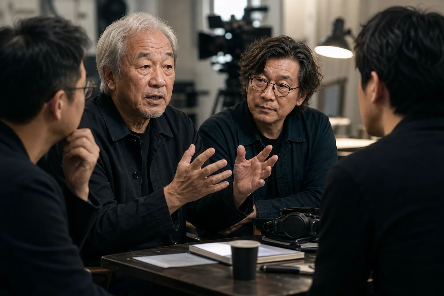 Veteran film directors discussing cinema mentorship and new filmmakers
