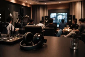 Modern listening party setup representing EVAN solo debut reaction story