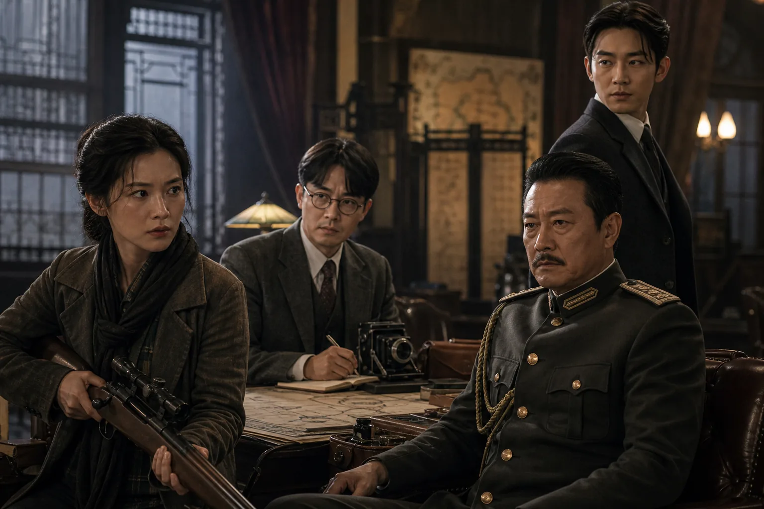 Period spy romance ensemble drama tension and hidden agendas