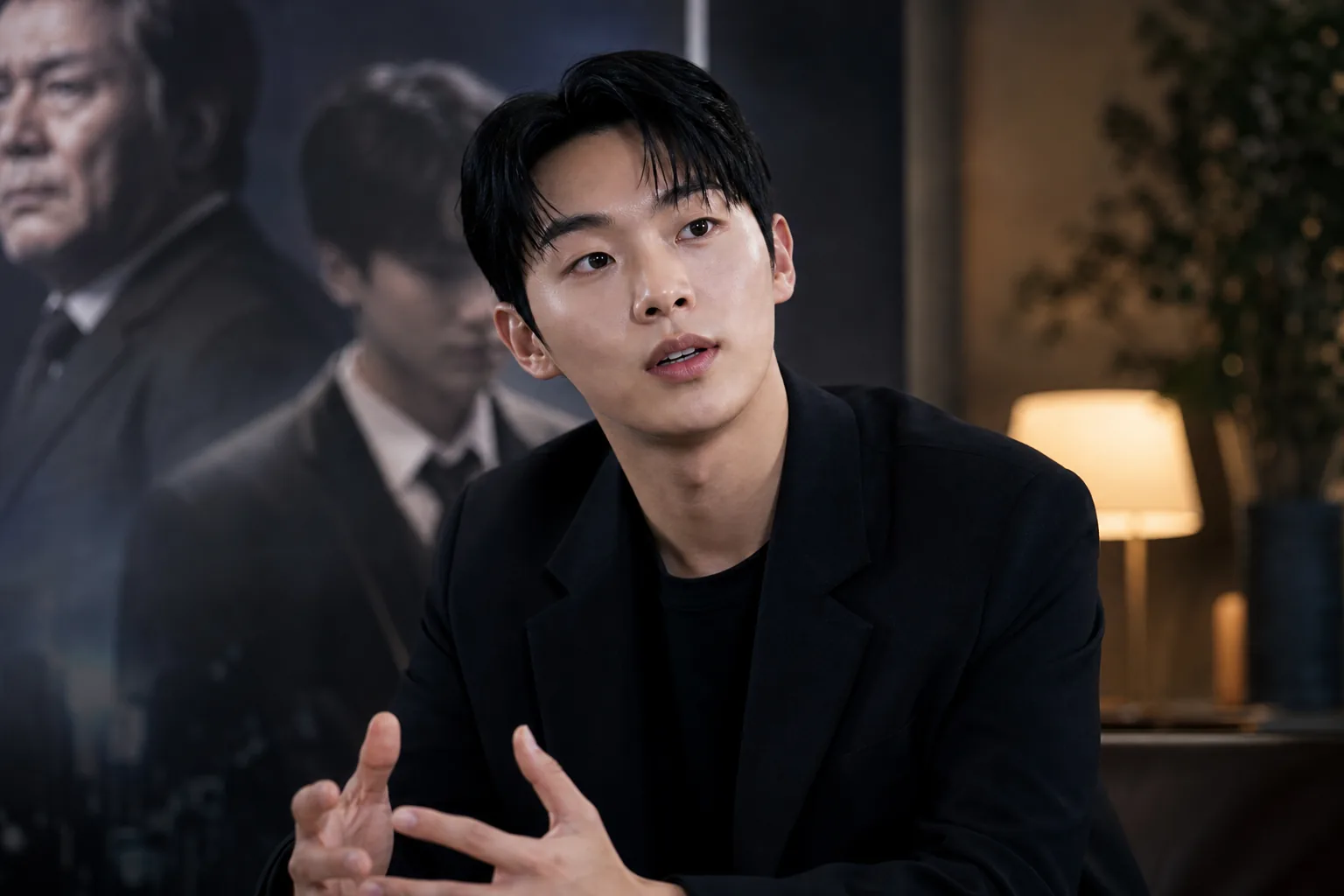 Editorial image of a Korean actor reflecting during a drama interview