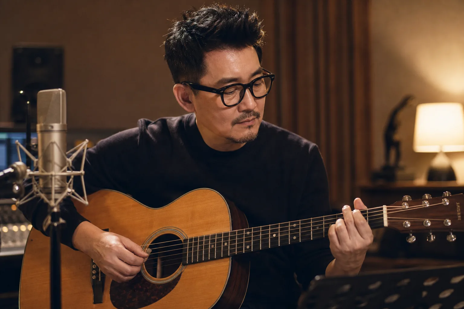 Acoustic studio scene representing Kim Gun Mo's 10-year comeback single