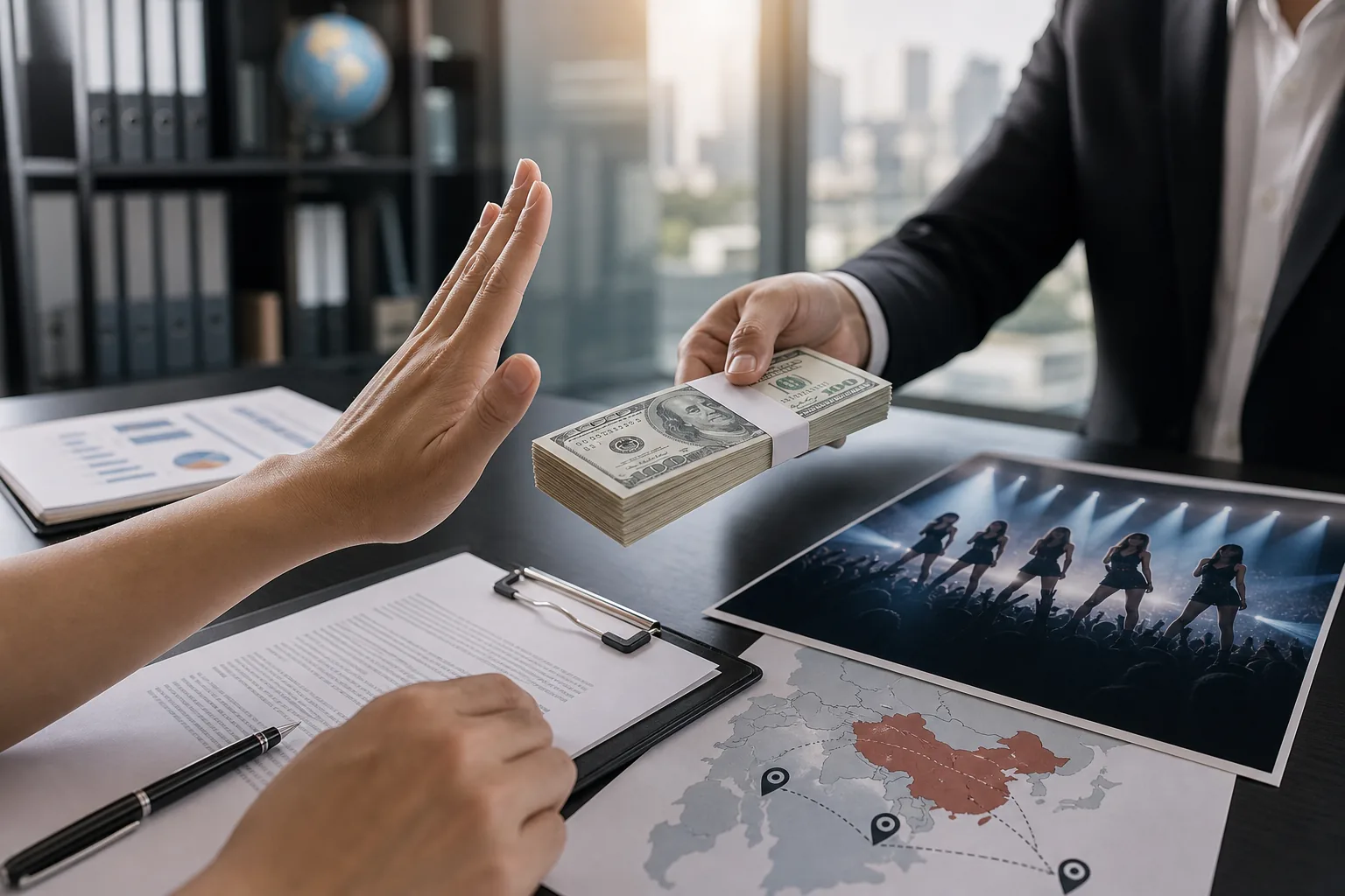 Illustration of entertainment business fraud warning around concert contracts