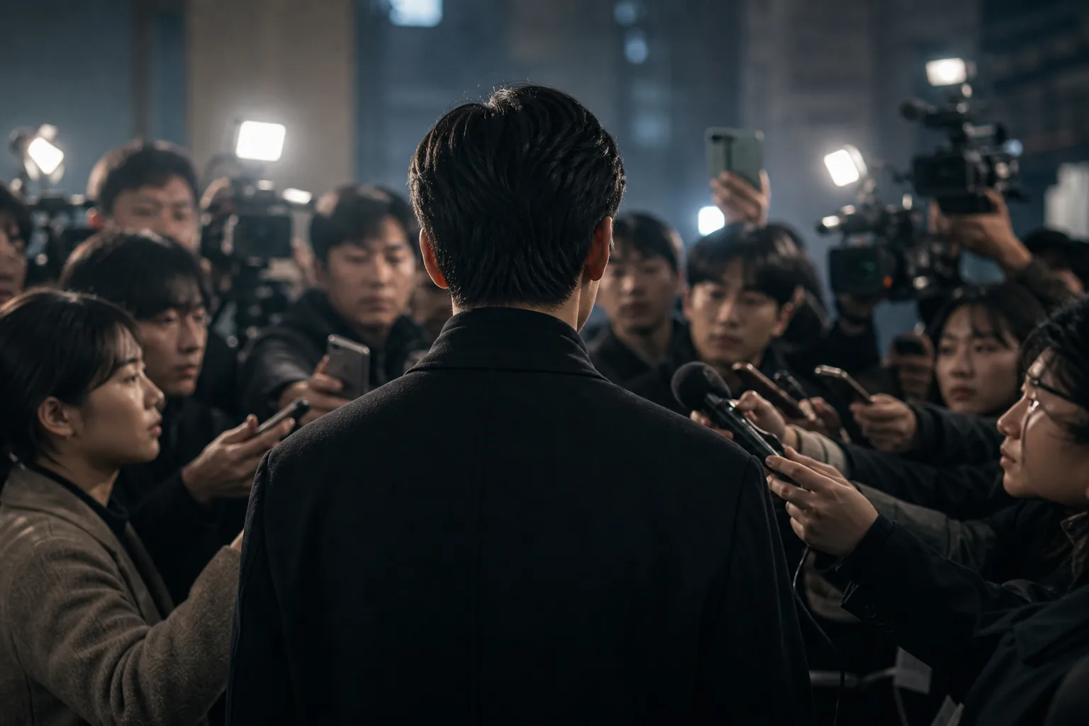 AI editorial image explaining public scrutiny around a Korean actor comeback