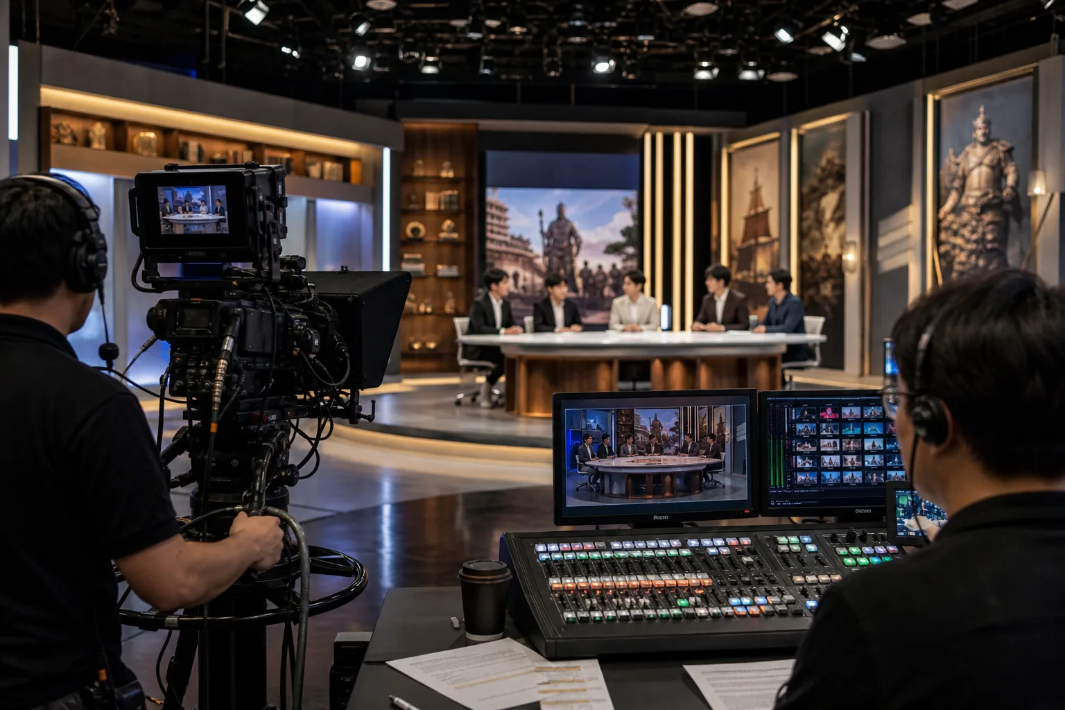 Korean TV production team reviewing a revised summer broadcast schedule