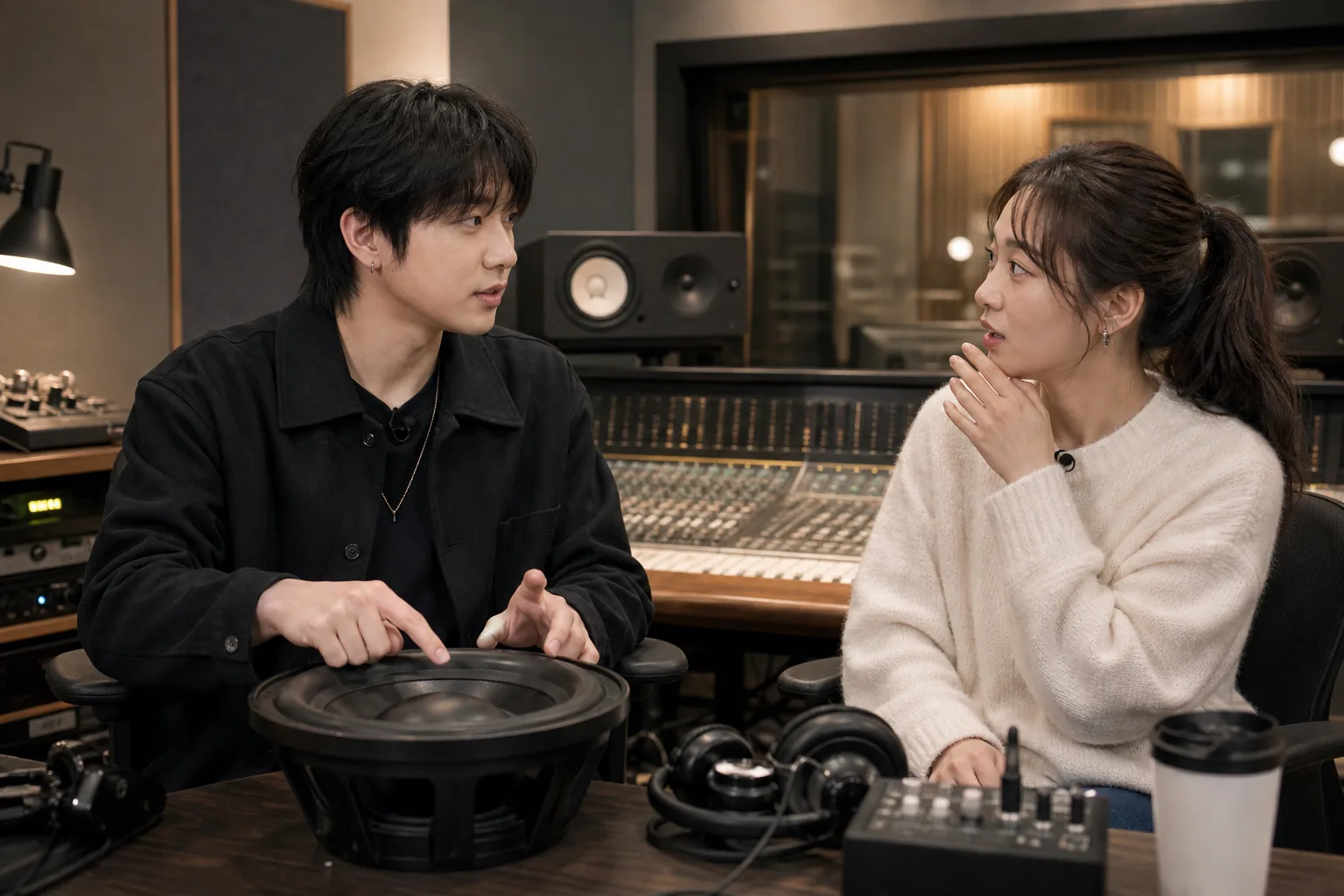 Studio equipment scene illustrating EVAN Heeseung's ADHD disclosure during a music discussion