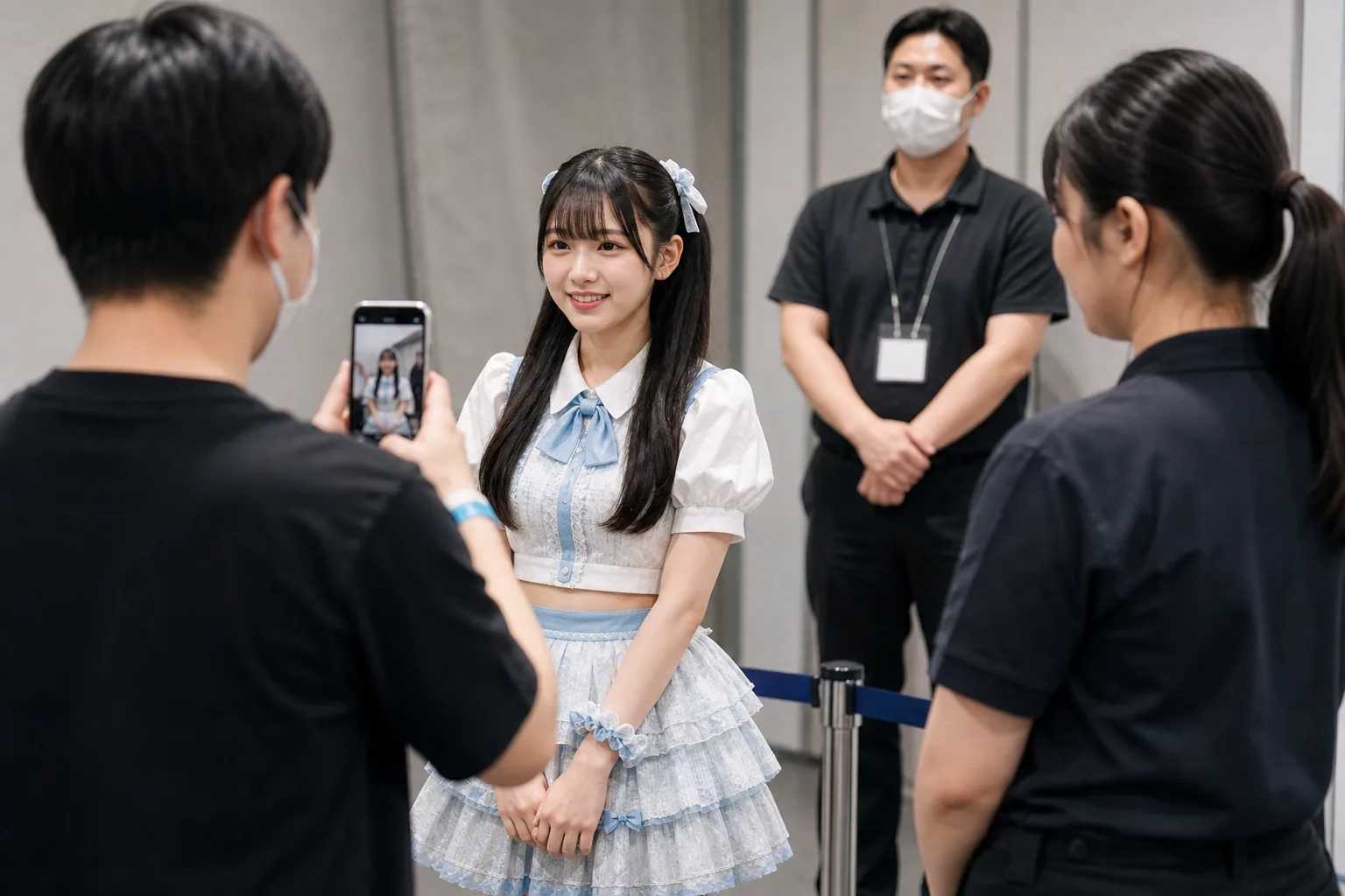 Staff-supervised idol photo session emphasizing safety for underage performers