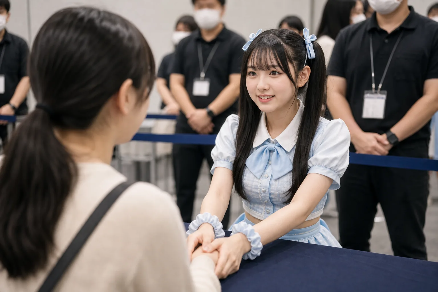 Concert venue staff setting fan event boundaries for minor idol protection