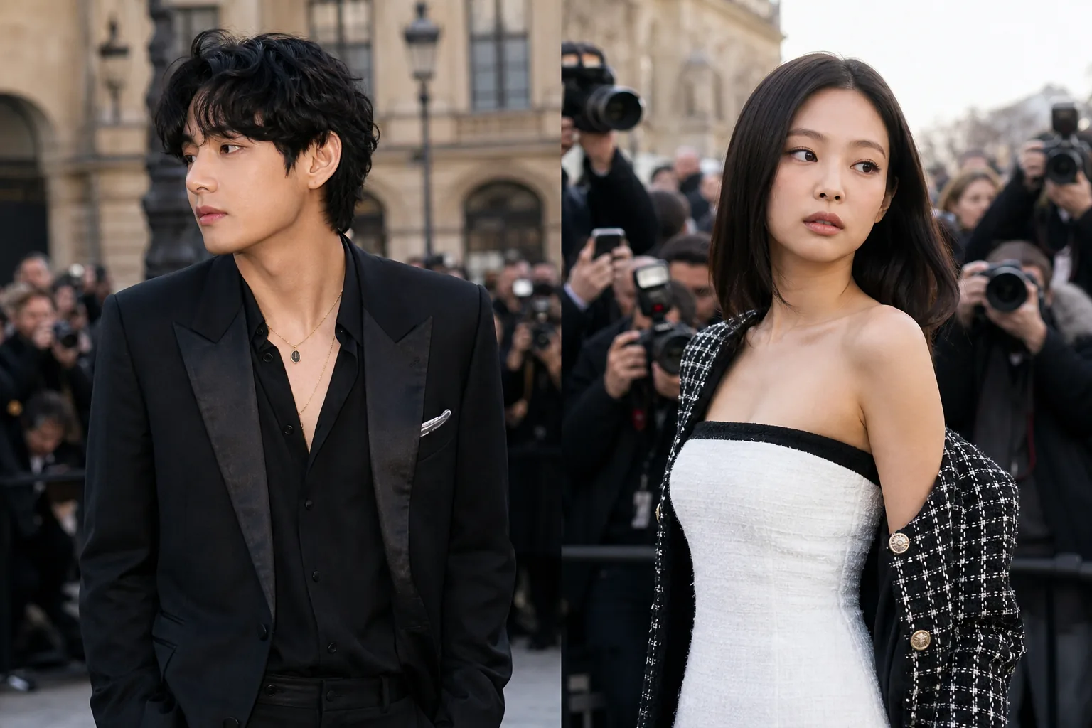 Fashion week street scene illustrating online comparisons of K-pop celebrity styling