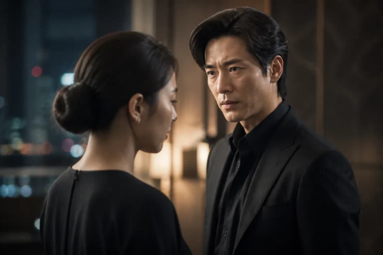 K-drama thriller couple in tense premiere atmosphere