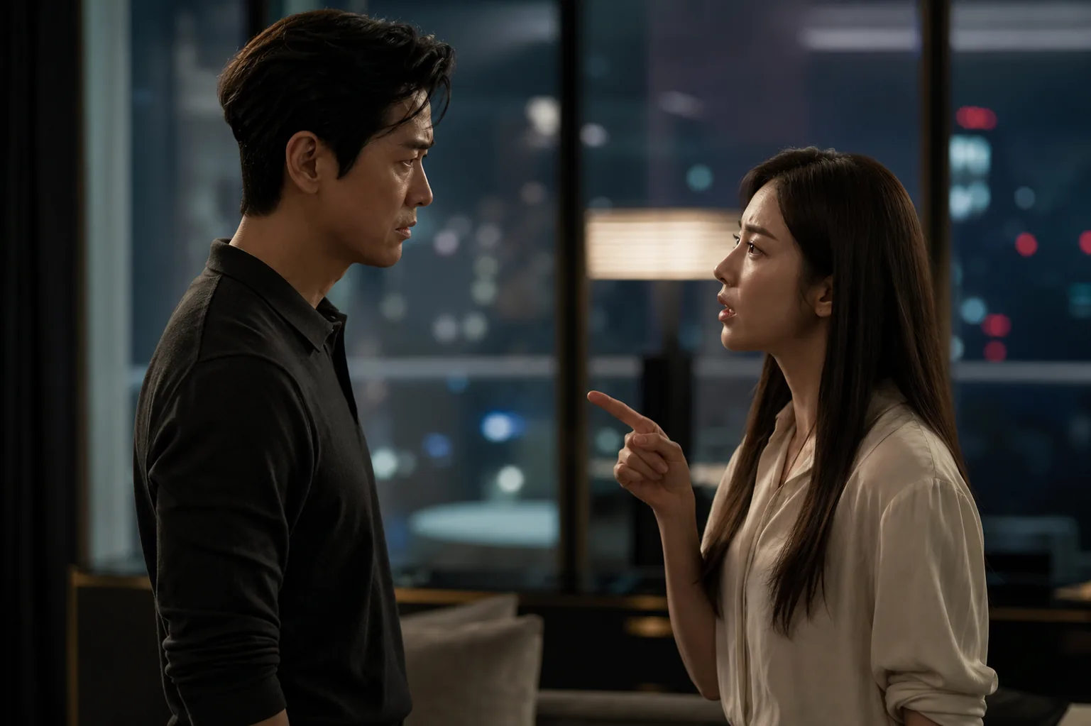 tense K-drama divorce confrontation in a thriller setting