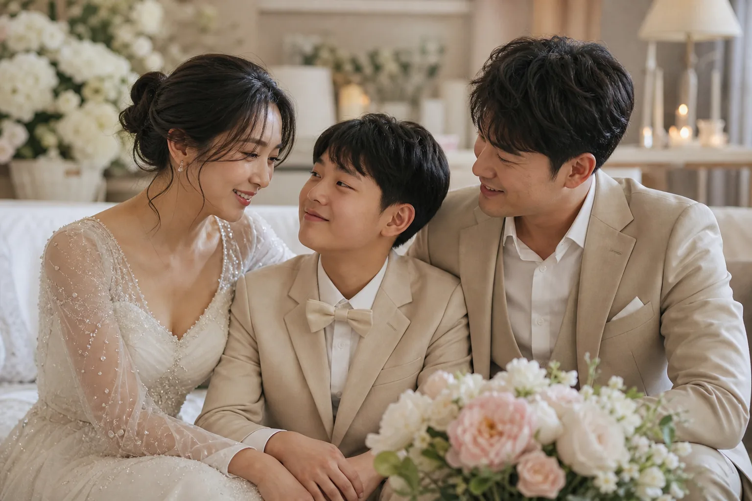 Warm family wedding concept symbolizing acceptance of a child in a new marriage