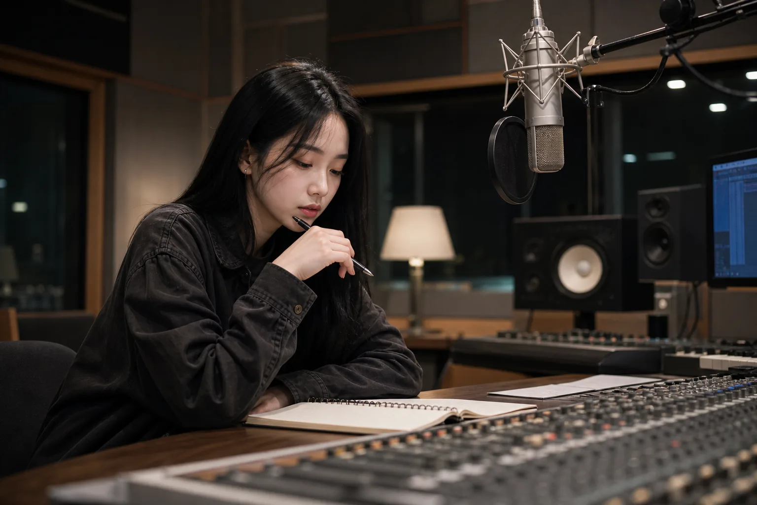 A singer preparing alone in a modern studio after leaving idol group promotions