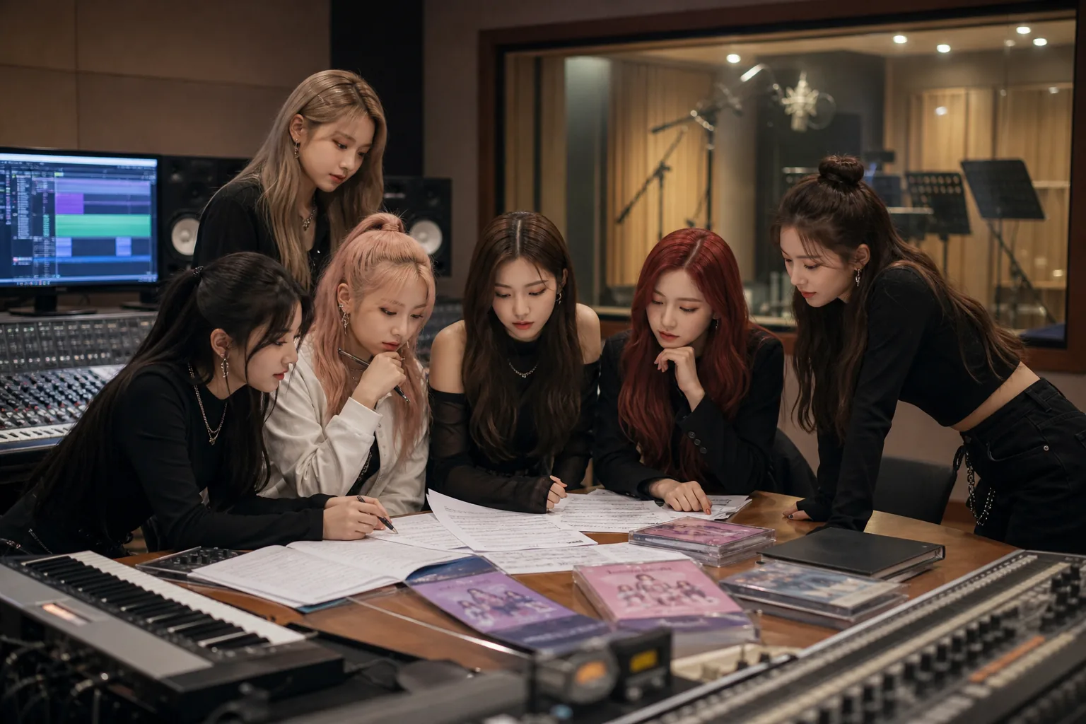 K-pop album planning desk symbolizing Rocket Punch's mini albums and singles
