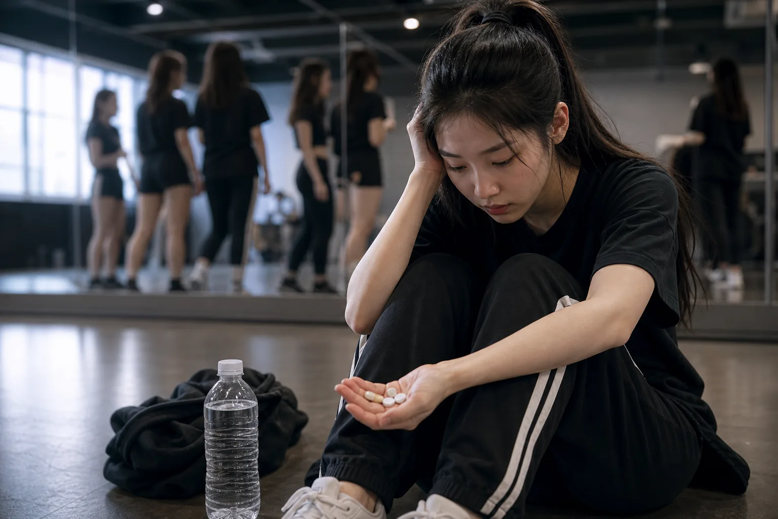 K-pop trainee practice room illustrating idol body image pressure