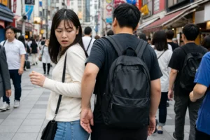 Crowded Osaka street scene representing discussion around intentional shoulder bumping incidents