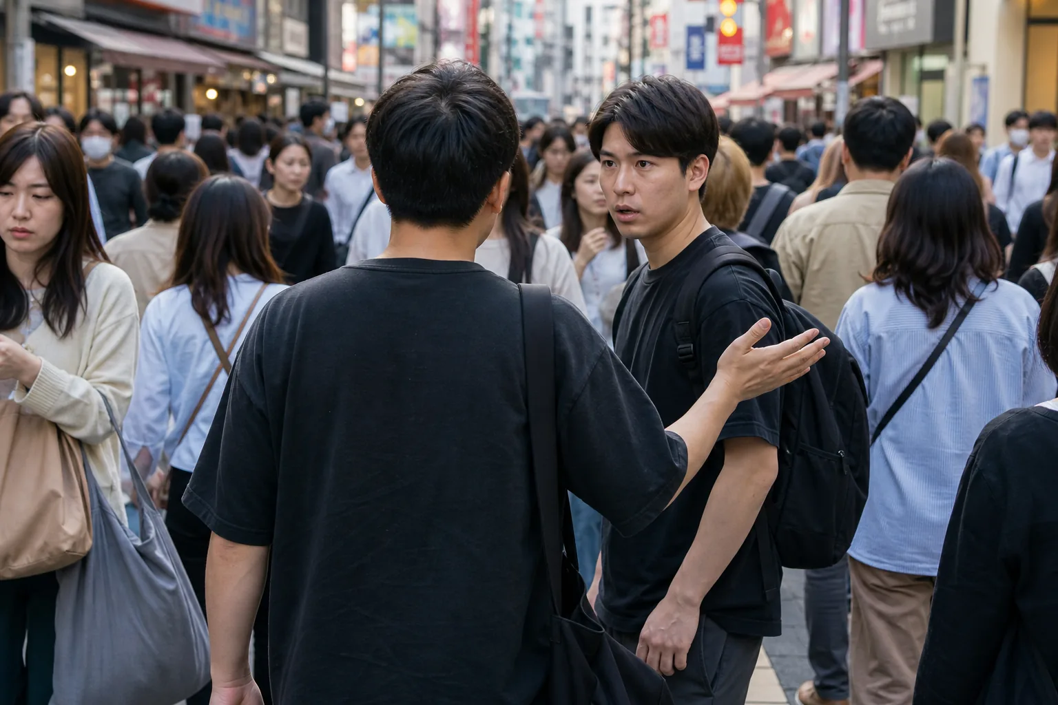 Pedestrians walking through a busy Osaka shopping street as public safety concerns grow