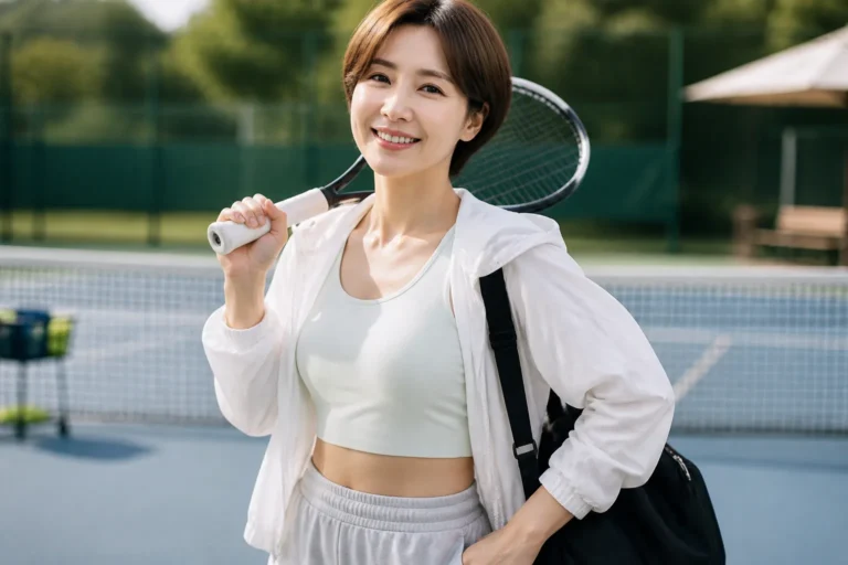 Editorial image inspired by Shin Bong Sun's fitness and tennis routine after weight loss